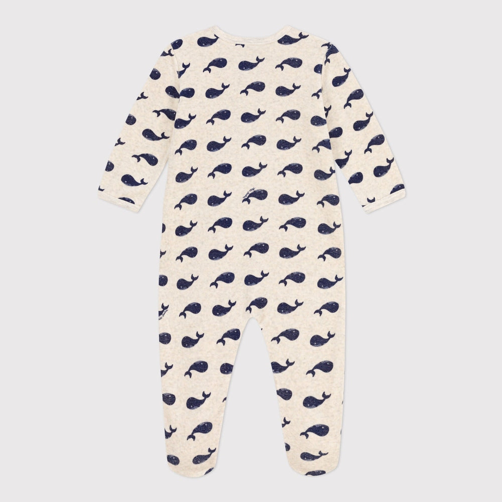Petit Bateau Pyjama Met Marineblauwe Walvisjes Van Velours