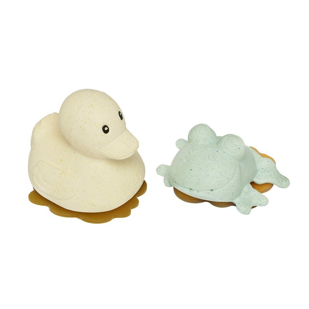 SQUEEZE'N'SPLASH BADSPEELGOED RUBBERDUCK FROG SET SAND SAGE Hevea