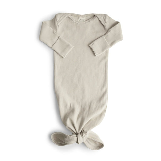 MUSHIE - RIBBED KNOTTED BABY GOWN - IVORY
